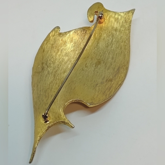 * vintage large abstract brushed gold tone pin brooch Corocraft? - Picture 3 of 5